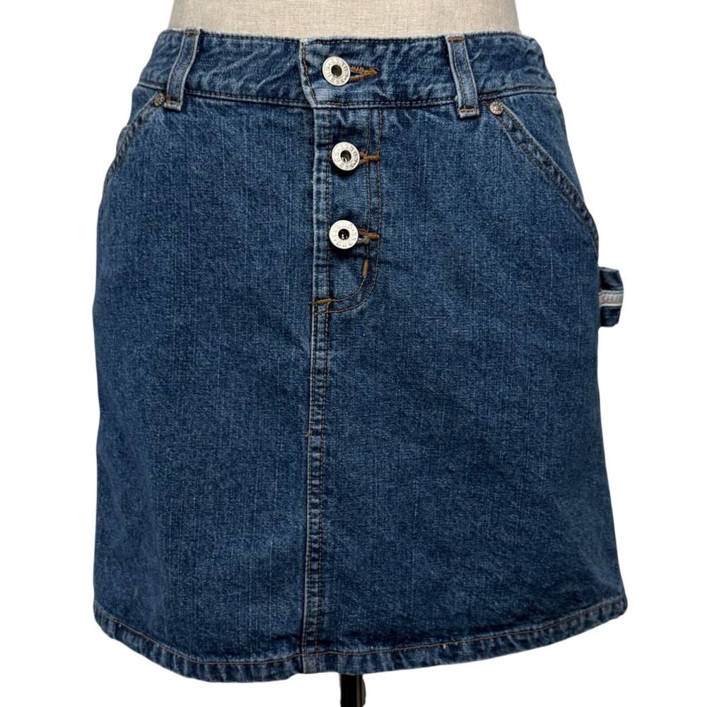 Vintage Guess Jeans Denim Mini Skirt 90s Y2K Button Fly Made in USA Sz 26